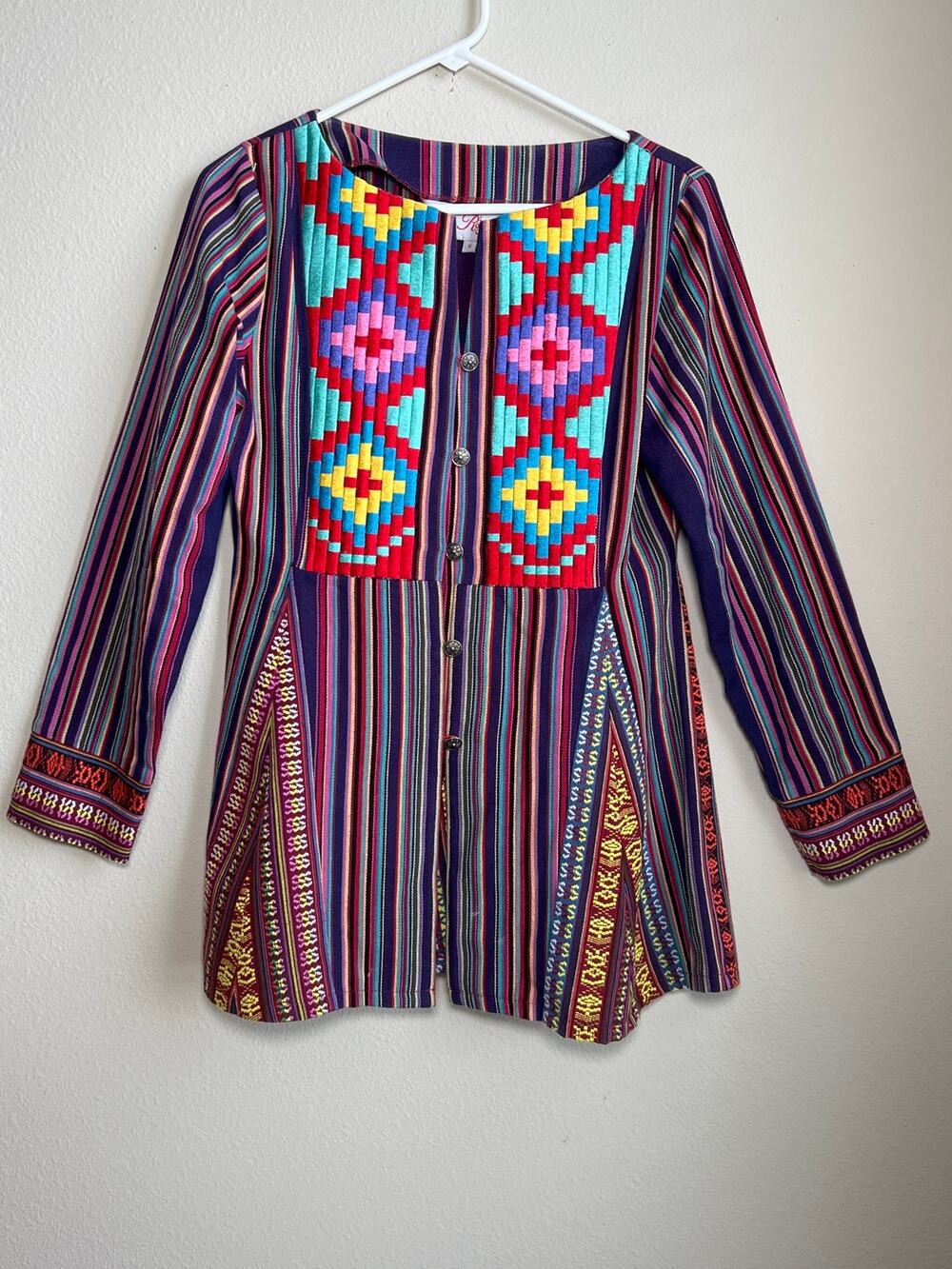 Roja Southwestern Striped Embroidered Geometric 5 Button Jacket Size Small